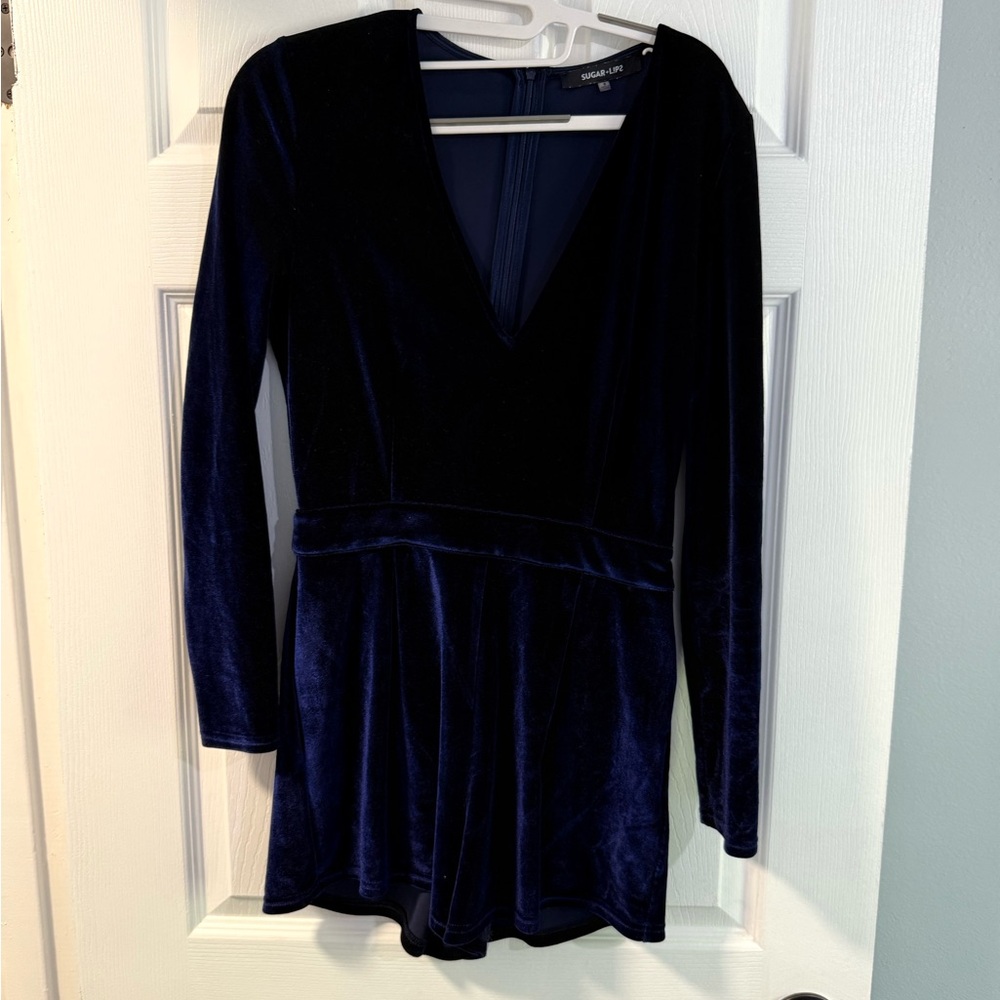 Sugarlips - Women’s- Velvet Navy Blue Romper - small